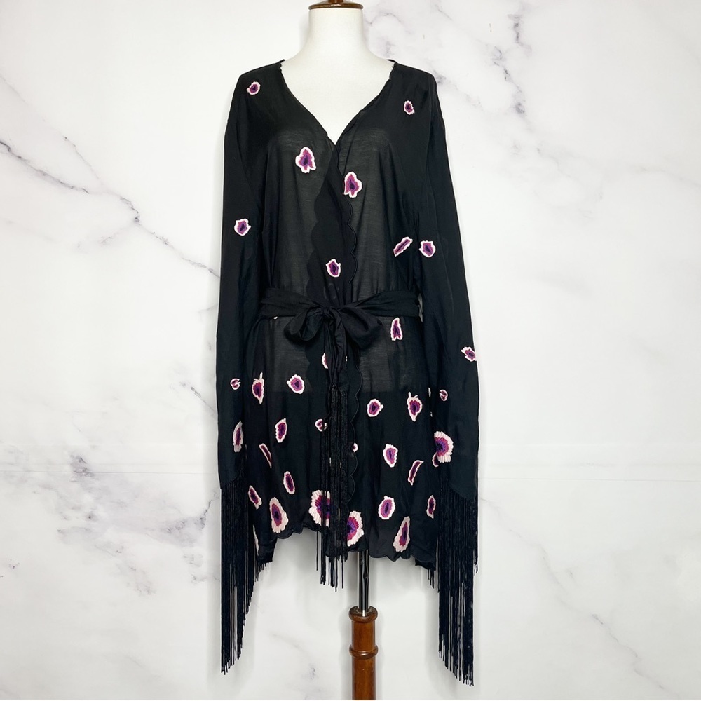 MISA Floral Embroidered Fringe Black Tie Wrap